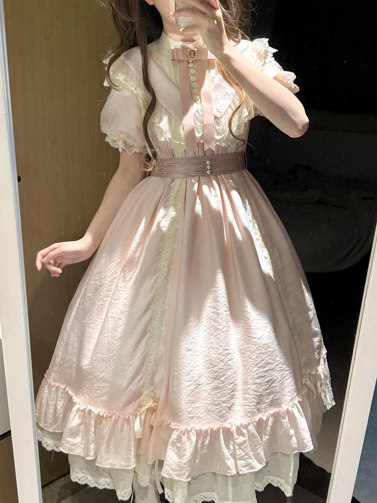robe-lolita-rose-douce-de-style-japonais-robe-de-princesse-d'ete-a-manches-bouffantes-en-dentelle-pour-femmes-robe-de-fille-lolita-douce