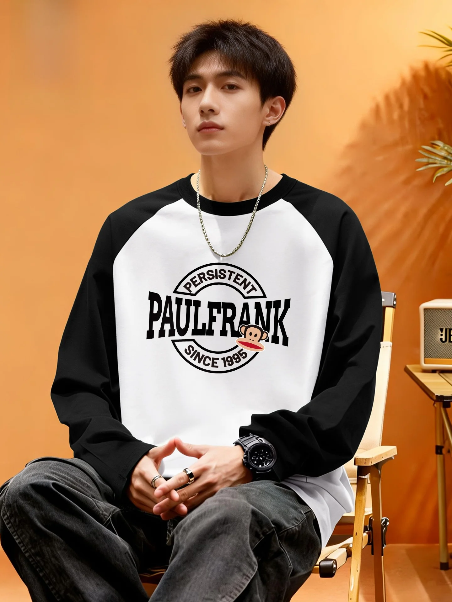 

Мужская хлопковая футболка с длинным рукавом, базовая модель с вставками на плечах, с принтом, повседневная, удобная, весенняя новинка