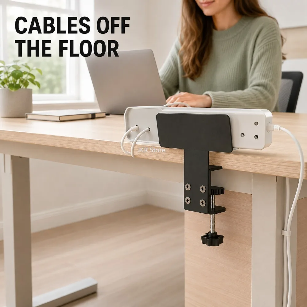 Under Desk Cable Organizer Tray Power Strip Holder No Drill Socket Mount Cord Management Rack for Home Office Storage - view 2