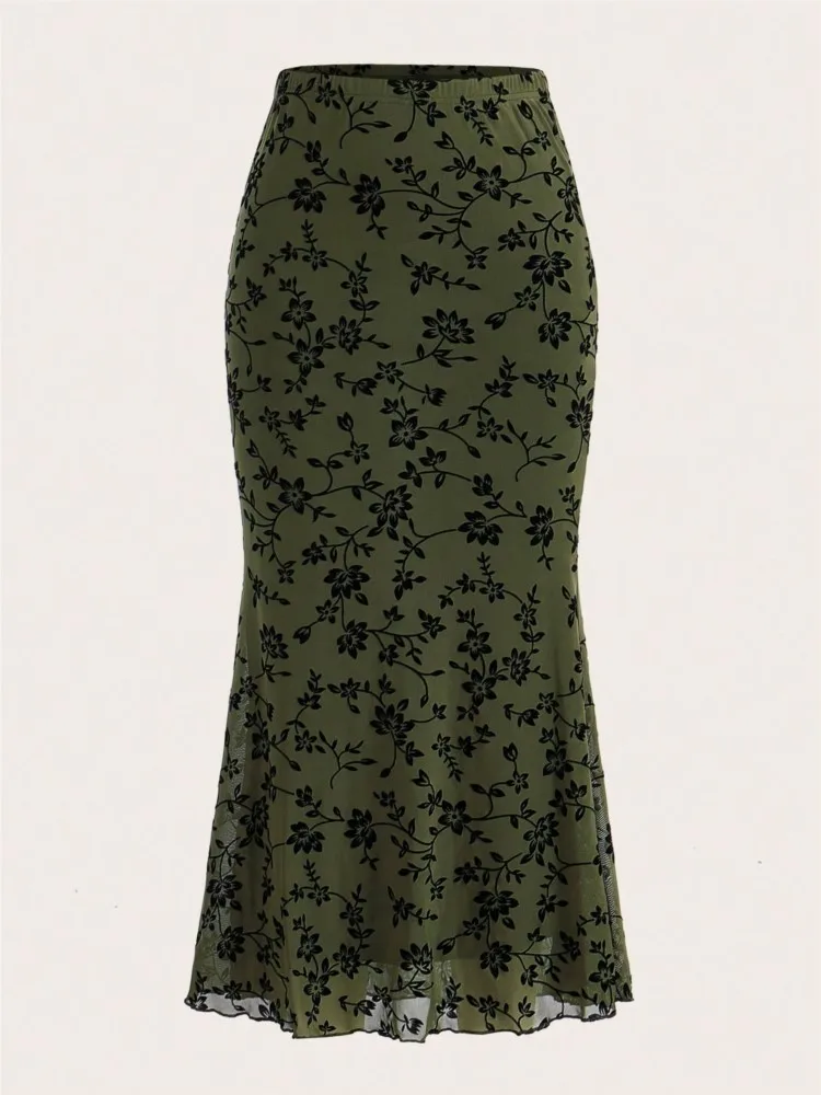 

New Elegant Floral Print Half-body Fishtail Skirt Spring Autumn Fashion Slim Skirts Office Ladies Women's Clothing