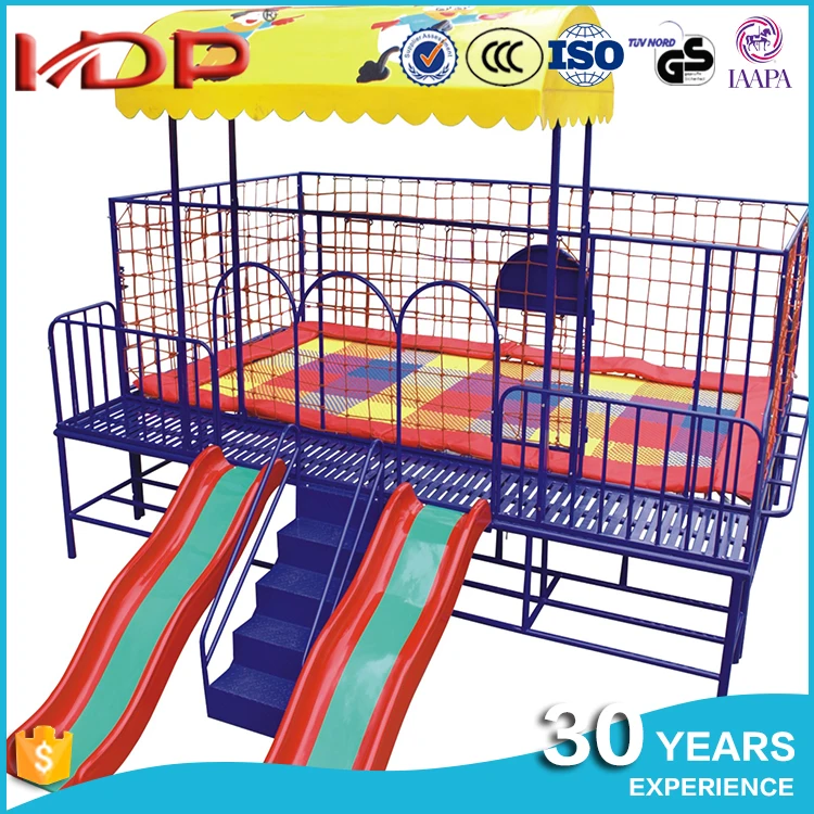 Square Trampolines Kids Play Outside with Slide and Enclosures Jumping Bed for Kids