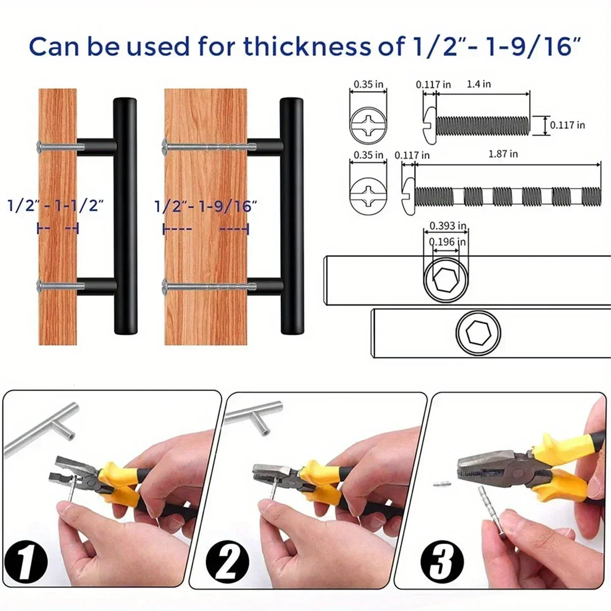 1pc Aluminum Alloy Black Cabinet Handles, Solid Kitchen Cupboard Pulls Drawer Knobs, Furniture Hardware Handle