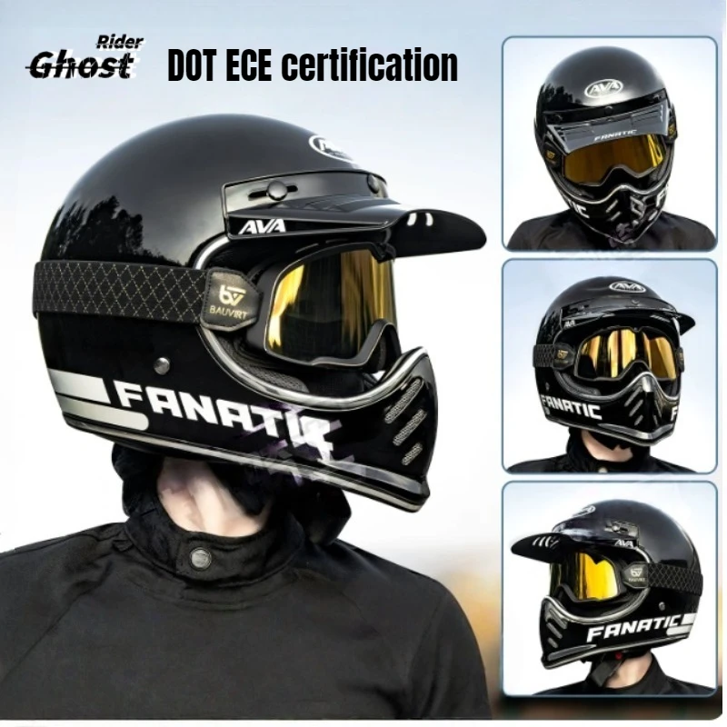 AVA Motorcycle Helmet DOT ECE Certified Motobike Retro Full Helmet Men and Women Riding Safety Helmet Capacete De Motocicleta