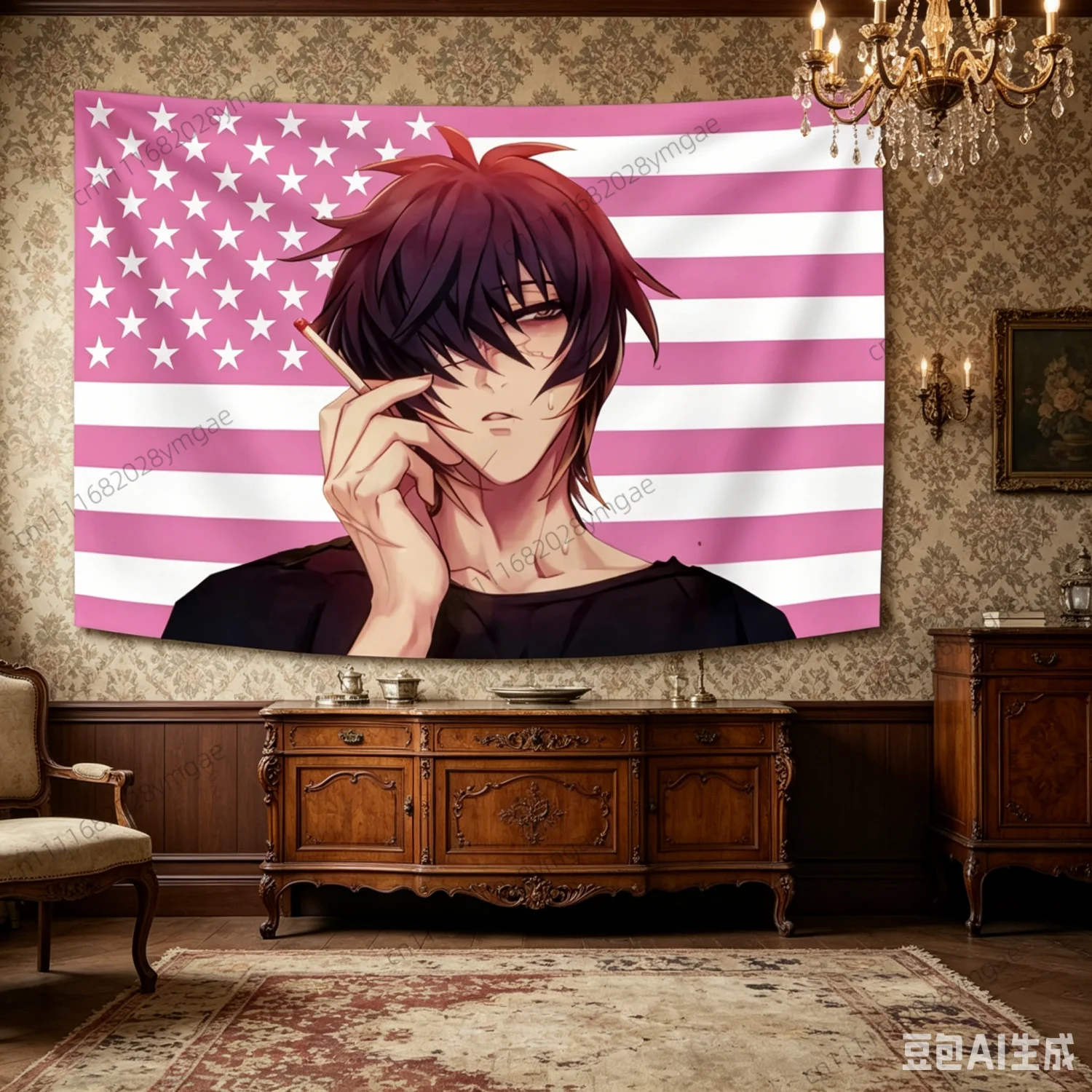 Creative Funny Anime Game Tapestry S-Slow Damage Pink American Flags Wall Art Headboard Aesthetic Background Cloth Banners Decor