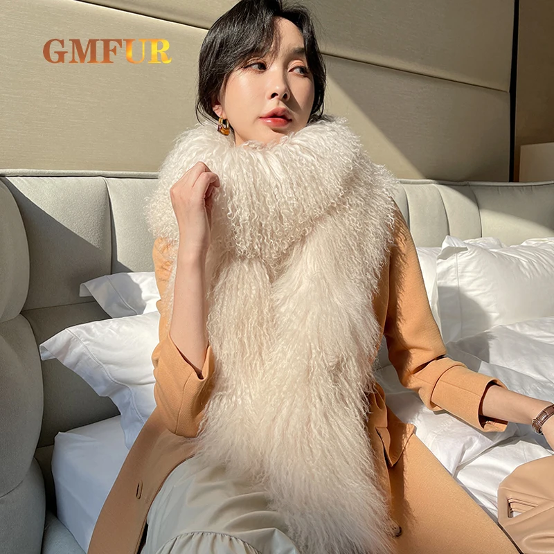 Quality Wool Long Scarf For Women Winter Warm Long Boa Scarves Neck Warmer Thicken Real Fur Scarfs Mongolian Lamb Scarf