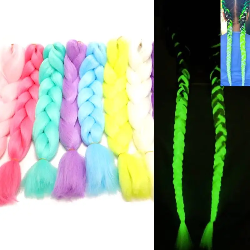 

Синтетические светящиеся плетение волос, светящиеся в темноте плетение волос, коробочные косички, блестящие большие плетения, косички для волос