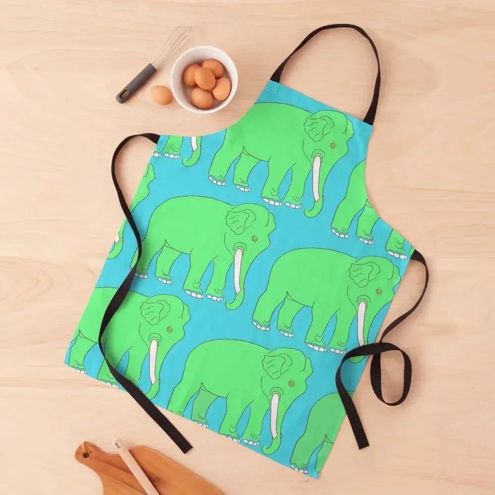 

Vintage Elephant Illustration Pattern (GREEN) Apron for home useful pieces Women's Dresses Chef Uniform For Men Art Apron