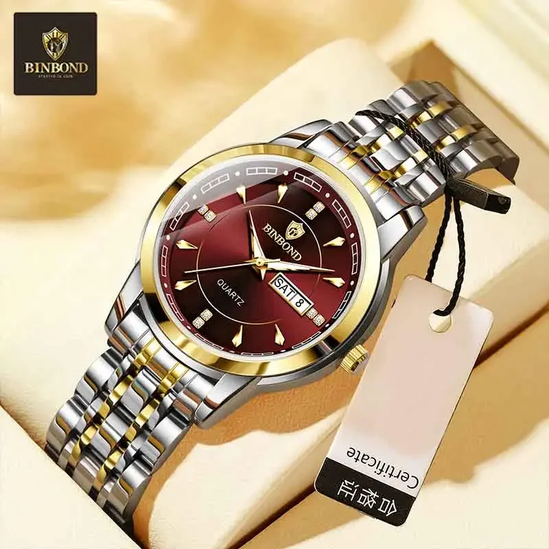 BINBOND Original Brand Ladies New Quartz Wristwatch Luxury Stainless Steel Waterproof Women's Watch Fashion Luminous Ms Watches