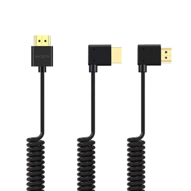 120CM 4K*2K@60HZ OD 3.2mm HDMI-compatible Spiral Cable HDMI-compatible 2.0 to 90 Degree Stretch Spring Flexible Thin HD Cable