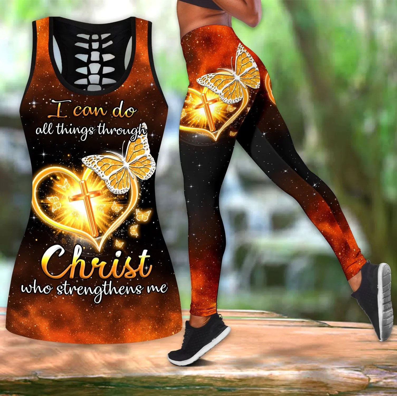 PLstar Cosmos Butterfly 3D-gedrucktes hohles Tanktop und Leggings-Set für Damen in voller Länge, Fitness, Yoga, Laufhose KBX04