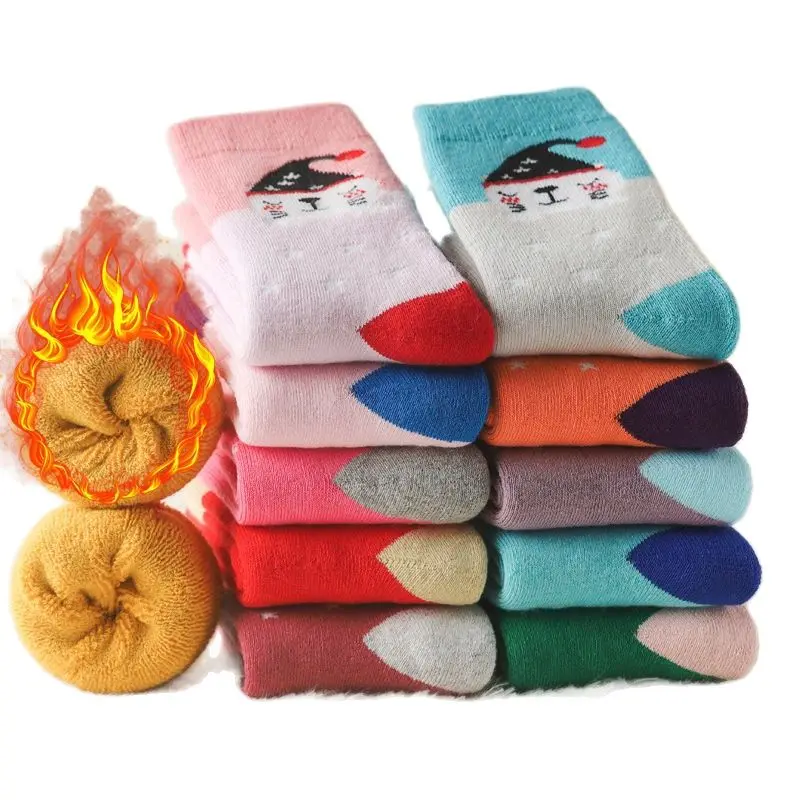 5 Pairs/lot Kids Boys Girl Socks Cotton Thicken Winter Velvet Cartoon Baby 2022 Sweet Breathable Warm Floor Anti-skid Girls Sock