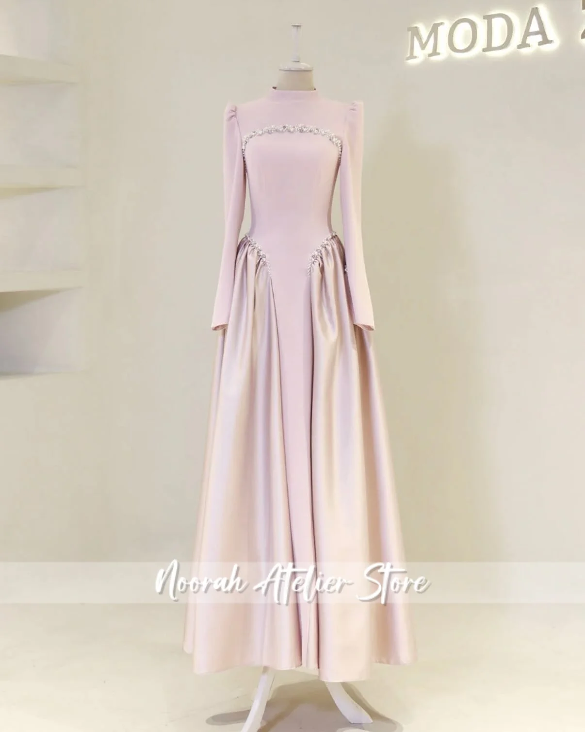 Élégant col haut arabe robes de bal perles châle robe de bal Aline robe formelle pour femme robe islamique robe de bal personnalisé