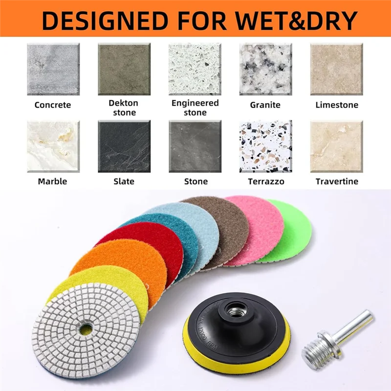 

AA76-13Pcs Diamond Polishing Pads Set,50-8000 Grit Pads,Wet/Dry Polish Kit With Backer Pad For Drill Grinder Rock Polisher