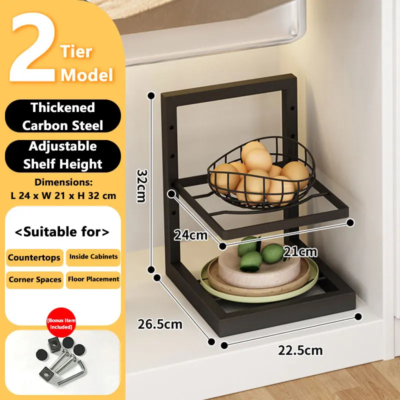 

Двухсторонняя многоярусная регулируемая подставка для хранения кастрюль и сковородок, органайзер для кухни