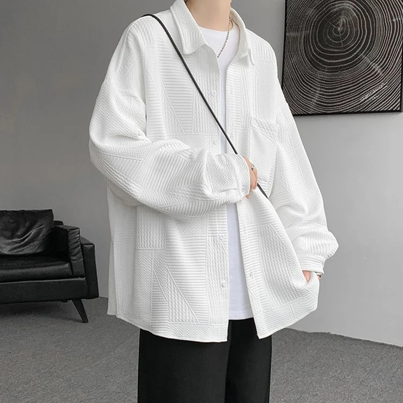 Autumn Winter Simple Pocket Men Long Sleeve Cardigan Sweatshirt Fashion Casual All-match 2xl Oversized Coat Clothing Black White