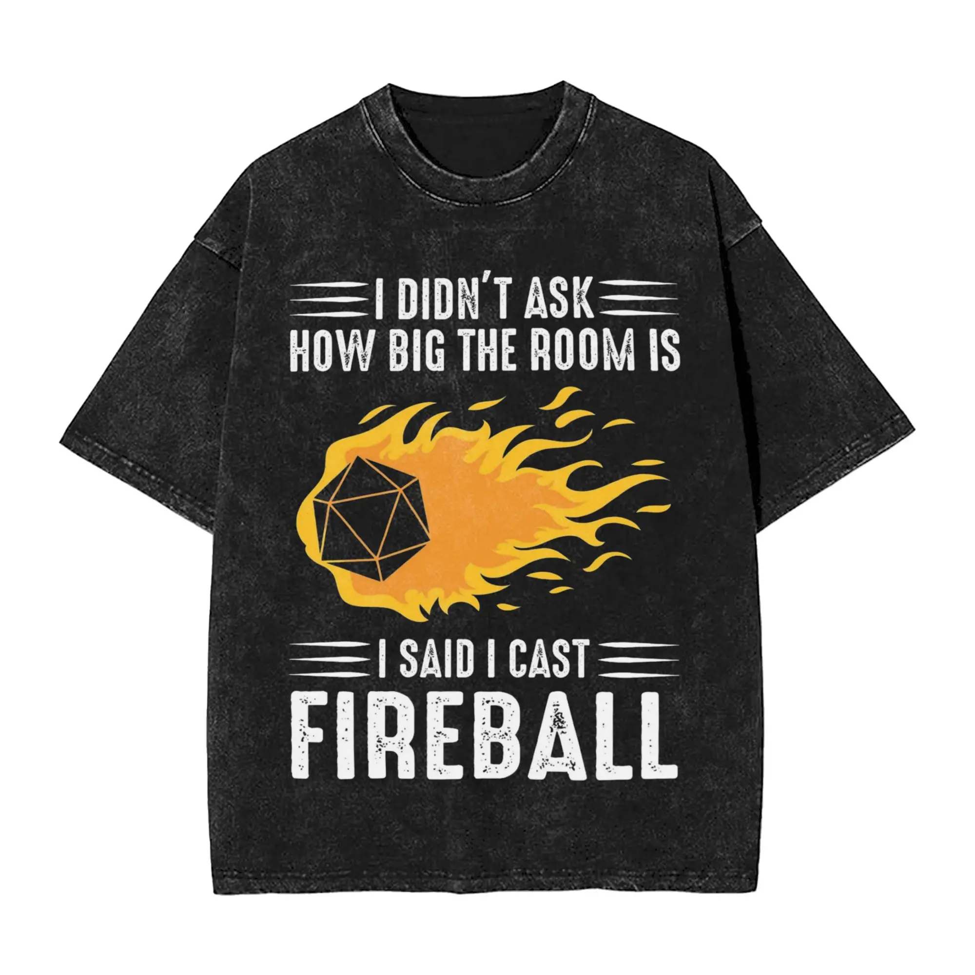 Eu elenco bola de fogo feiticeiro dm presente ttrpg camisetas masculinas lavadas camisetas de manga curta gola redonda roupas de algodão puro