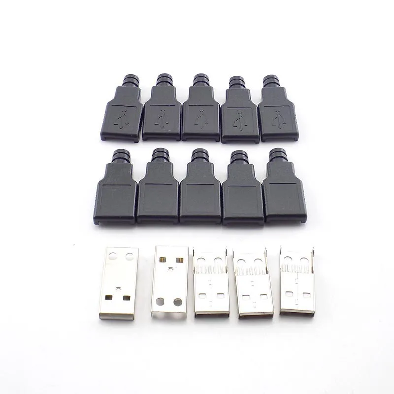 5/10pcs 4 Pin Type A Female Male USB 2.0 Adapter Socket Solder Connector With Black Plastic Cover DIY Connector Plug D5