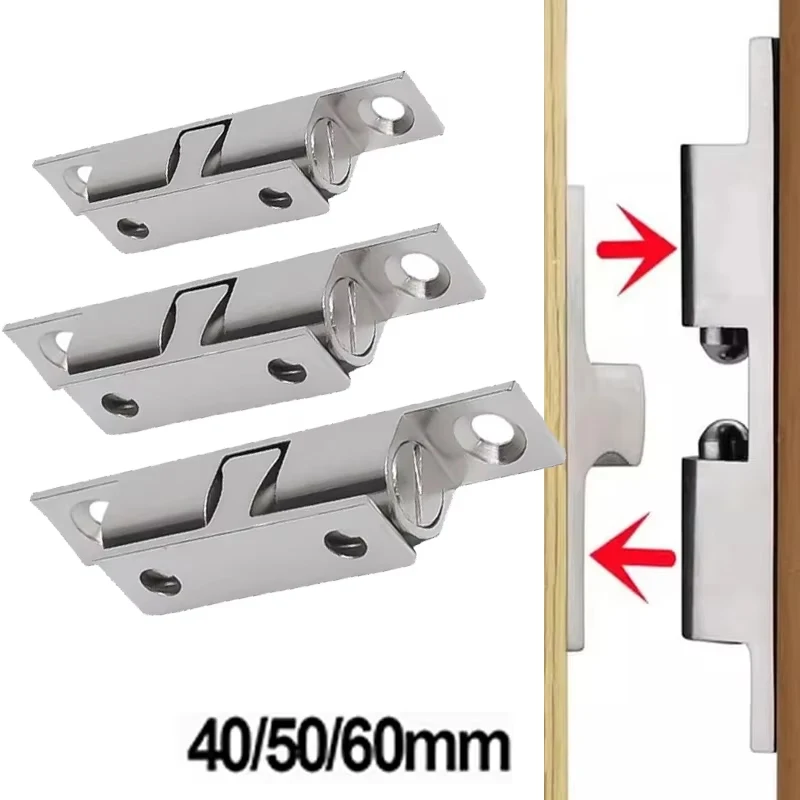 1Pc 40/50/60mm Double Ball Door Latch Spring Ball Lock For Furniture Cabinet Closet Door Adjustable Tension Latch Door Buckle