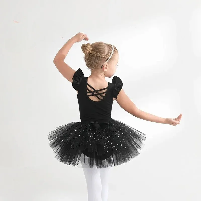

Sparkle Ballet Tutu Skirt Artistic Gymnastics Mesh Girl Leotard Flutter Short Sleeve Ballerina Princess Dress Up Costume Korea