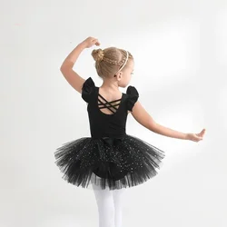 Sparkle Ballet Tutu Skirt Artistic Gymnastics Mesh Girl Leotard Flutter Short Sleeve Ballerina Princess Dress Up Costume Korea
