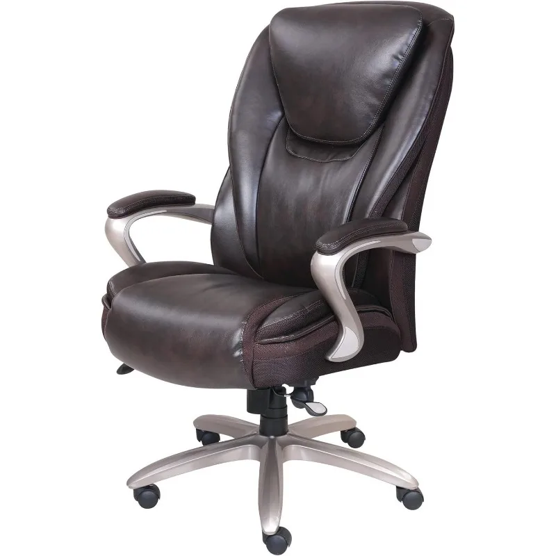 Hensley Big & Tall Ergonomic Bonded Leather High-Back Office Chair, Roasted Chestnut/Satin Nickel