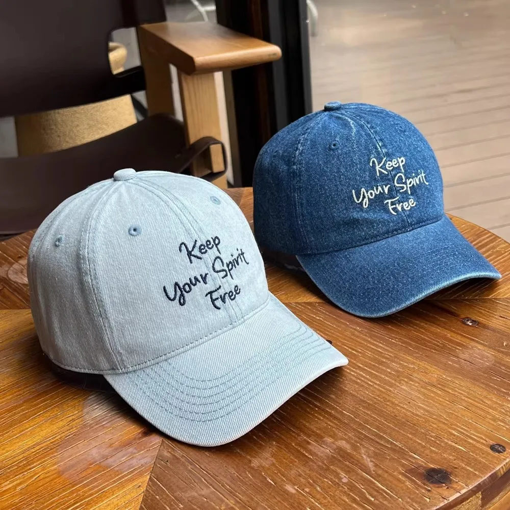 Spring Summer New Washed Denim Embroidered Alphabet Baseball Cap for Women Retro All-Match Soft Top Men's Duckbill Hat Unisex