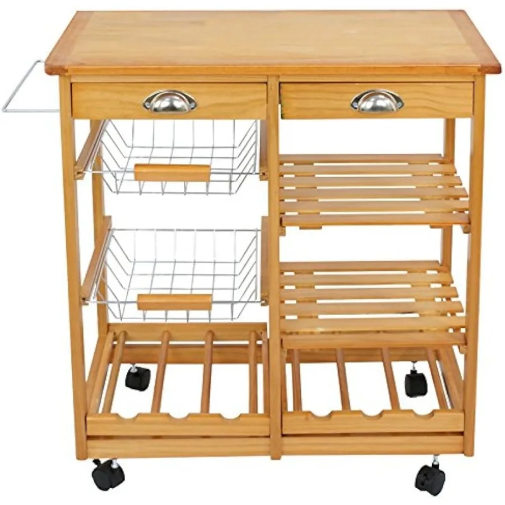 4-Tier Rolling Kitchen Island Trolley Utility Wood Kitchens Storage Cart Microwave , Kitchen Islands and Trolleys