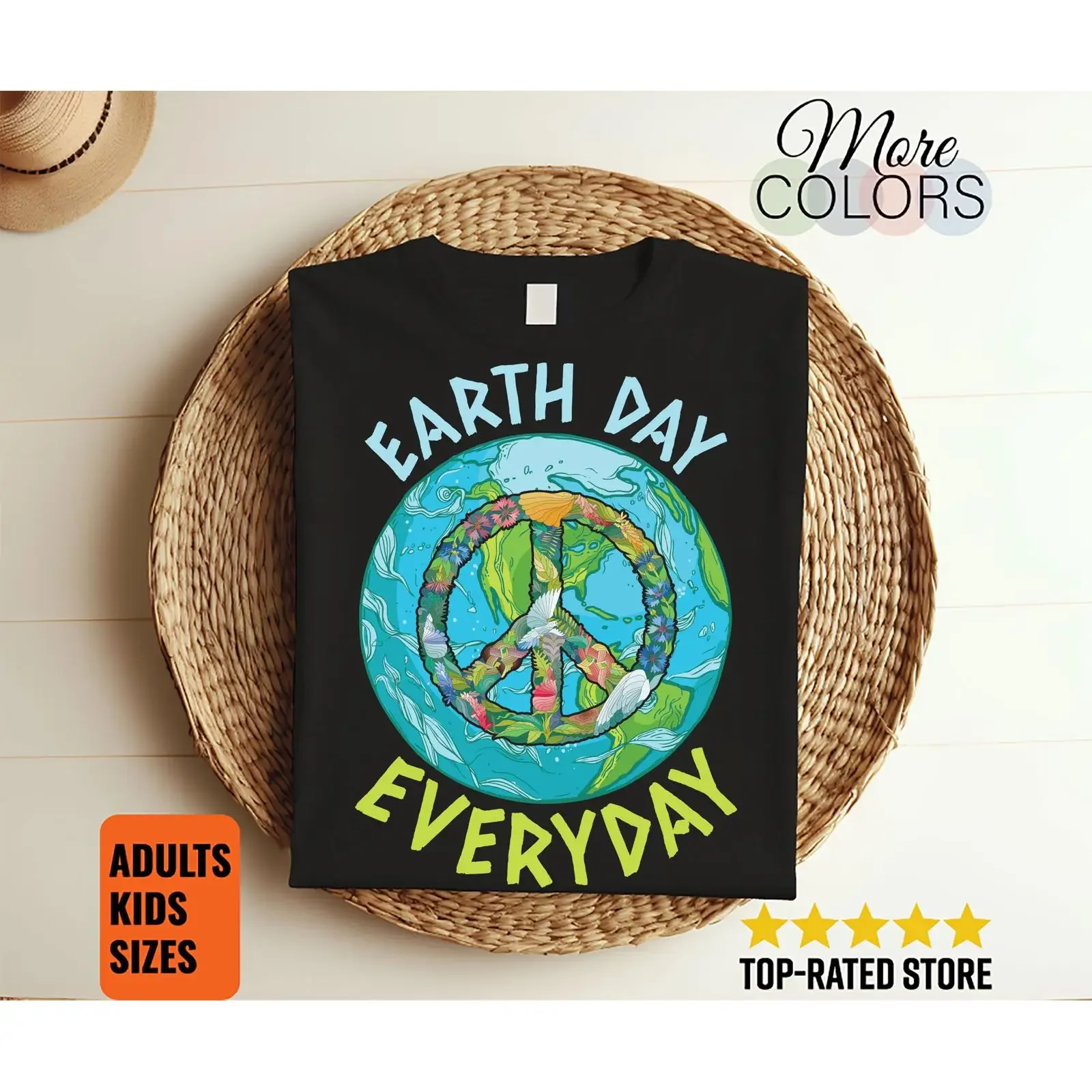 Earth Day Everyday Peace Symbol Hippie T Shirt April 22 Eco Vegan Science Environment Recycling Climate Change for Adults Kids