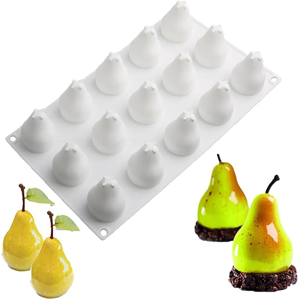 15-Cavity 3D Pear Shape Mousse Mold Silicone Baking Mold for Fondant Chocolate French Dessert Jelly Pudding Cake Decoration