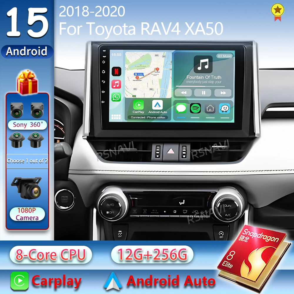 Android 15 For Toyota RAV4 5 XA50 2018 - 2023 2K QLED Android Car Radio Multimedia Video Player GPS Stereo CarPlay Head Unit