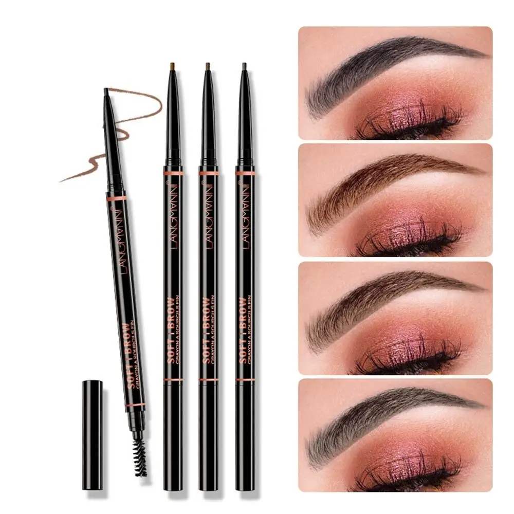 Pluma de cejas resistente al agua, potenciador de cejas, rotación automática, herramienta de maquillaje de doble cabezal, lápiz de cejas de larga duración con cepillo