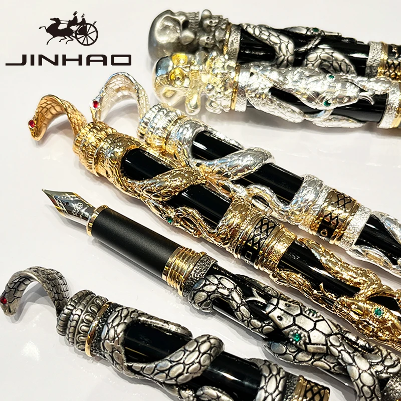 

Jinhao Viper Series Snake/Skull Head Solid Vintage Luxurious Golden Ancient Silvery Carving Embossing Metal Fountain Pens