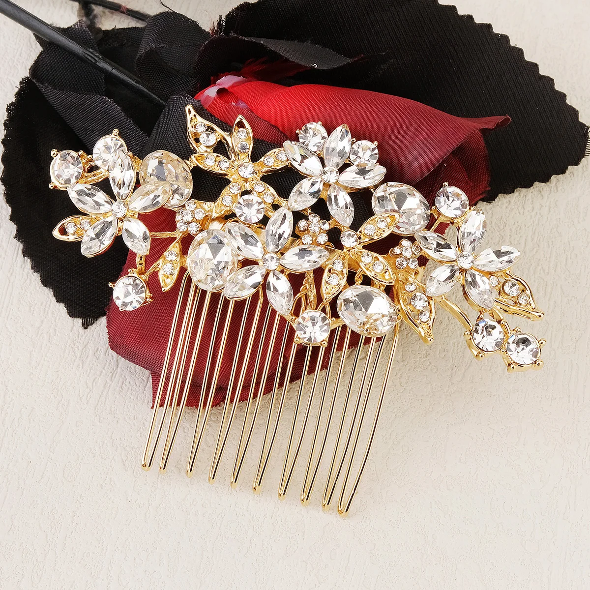 Pettine per capelli floreale con strass in lega di moda accessori per capelli da sposa fermagli per capelli forcina per gioielli da sposa da donna