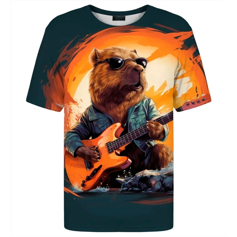 3D Printed Cartoon Capybara T-Shirt For Men Cool Animal Pattern T Shirts Fashion Street Round Neck Short Sleeve Kids Tees Tops