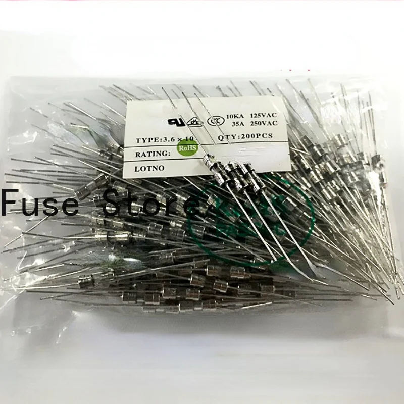 

10PCS 3.6 * 10mm Glass Tube Fuse Double Hat With Lead Pin 0.1A 0.2A 0.315A 250V