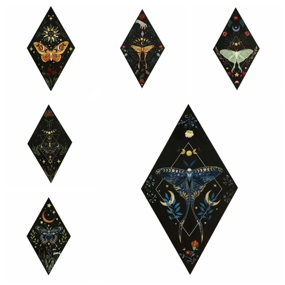Aesthetic Sun Moon Wooden Wall Decor Dark Style Boho Butterfly Wall Decor Geometric Rhomboid Shape Wall Art Sign Bedroom