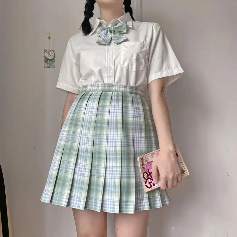 School Uniform Girls Japanese Style Uniform Set Pleated Skirts Korean Seifuku School Clothes Plaid Skirt JK Uniforms for Woman