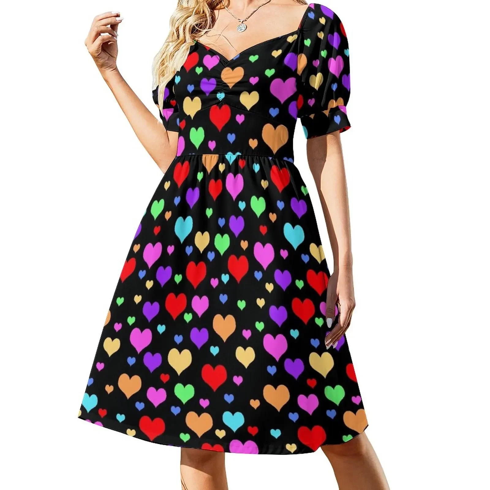 

Multicolor Rainbow Hearts Sleeveless Dress Women's summer dresses Casual dresses