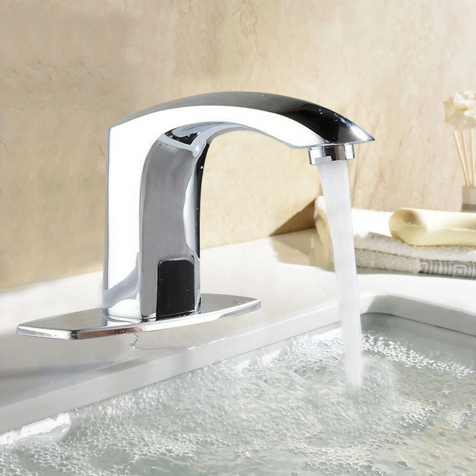 

Бесконтактный смеситель для раковины в ванной комнате, сенсорный смеситель, смеситель для раковины с датчиком расстояния 10 см/3,94 дюйма, идеально подходит для частного и коммерческого использования