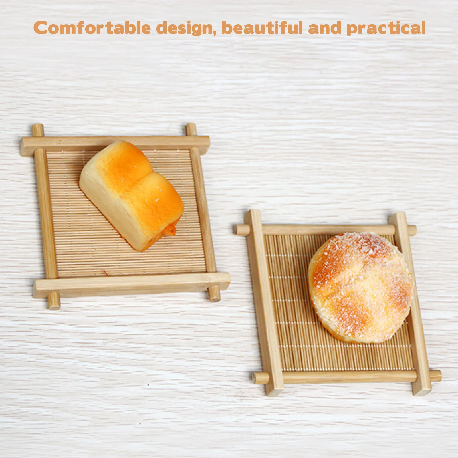 Square Woven Bamboo Serving Tray Multi-purpose Countertop Insulation Pad Display Platter Tray for Bread Fruits Wine Dessert