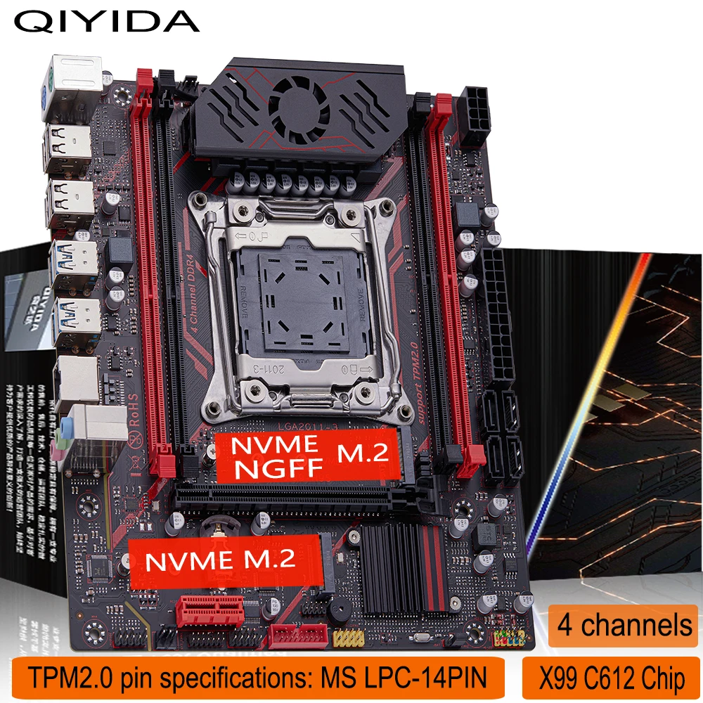 Carte mère QIYIDA X99, Interface TPM 2.0, LGA 2011 3, avec prise en charge NVME NGFF M.2, 4 canaux, puce X99 C612, mémoire DDR4, SATA3.0, USB3.0