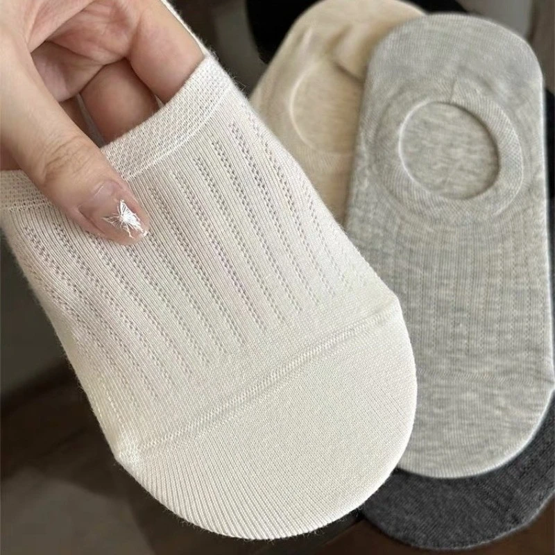 Simple Versatile Solid Color Cotton Casual Boat Socks Women Summer Thin Mesh Breathable Anti-slip Shallow Mouth Invisible Socks