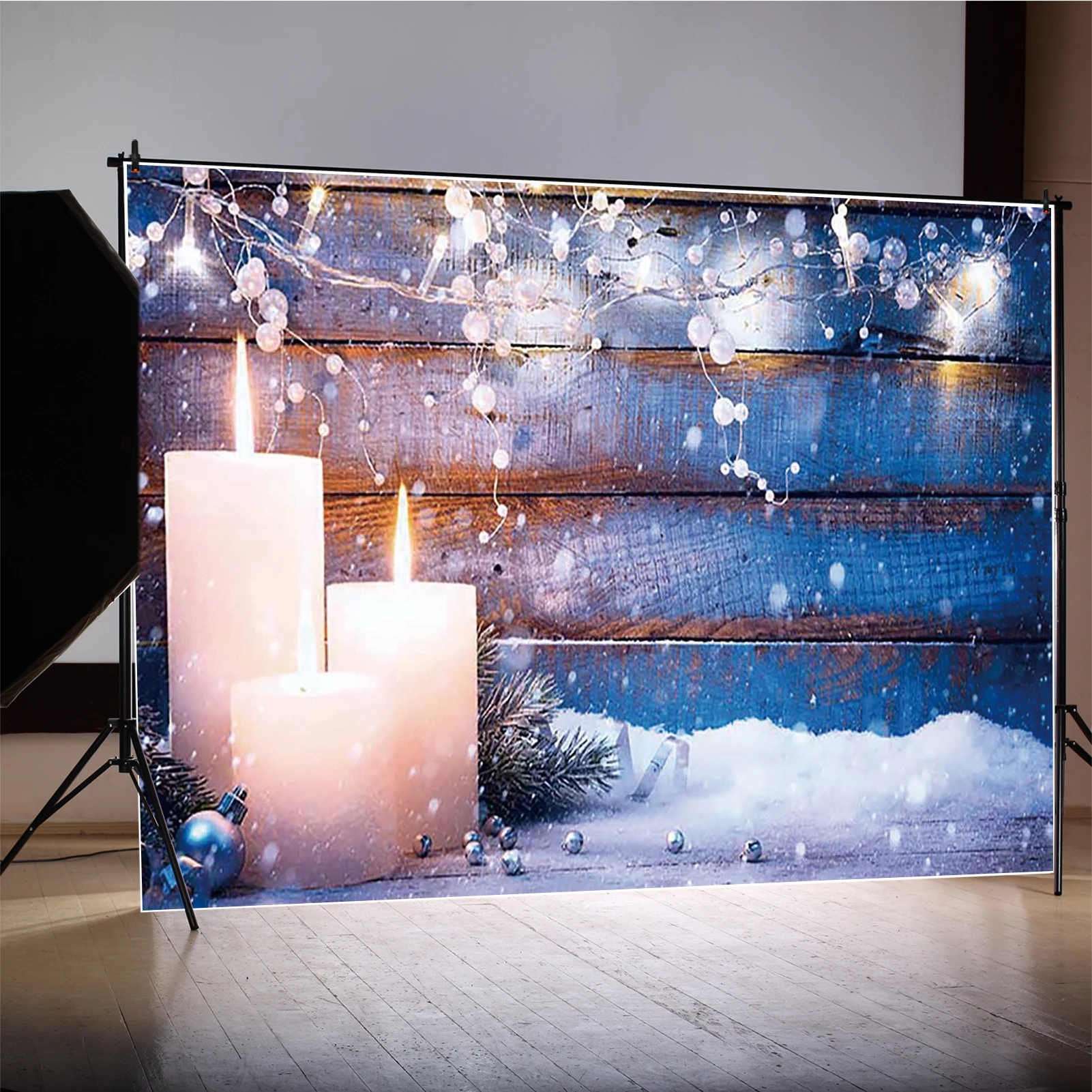 MOON.QG クリスマス装飾背景写真撮影用木製暖炉ランタンキャンドル写真背景子壁紙 Photocall