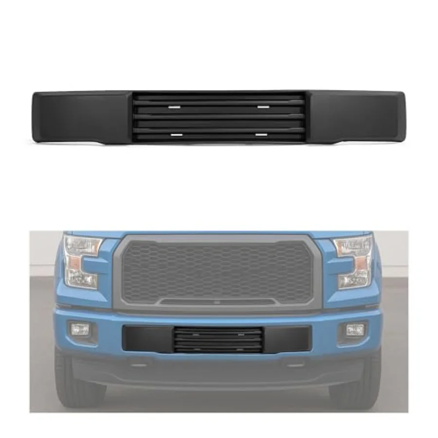 

Front Bumper Cover Compatible with 2015-2017 Ford F150 W/O Block Heater and Grille Shutters Lower Grille Trim Panel License Pla