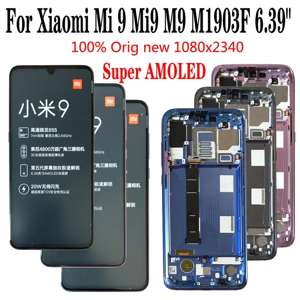 

Shyueda 100% Orig New Super AMOLED 1080x2340 For Xiaomi Mi 9 Mi9 M9 M1902F1G 6.39" LCD Display Touch Screen Digitizer