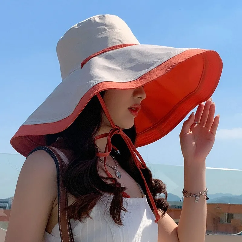 Female fisherman's hat oversized brim UV-blocking outdoor foldable