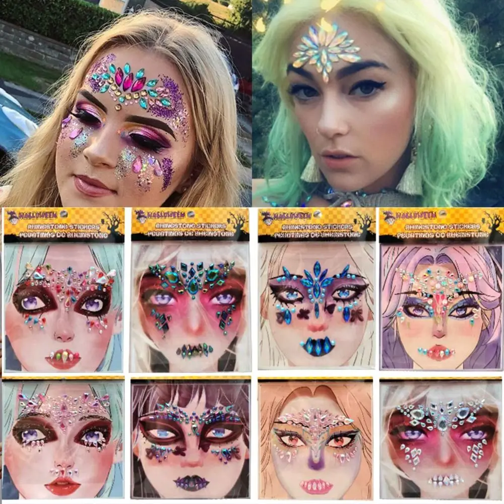 Halloween Face Sticker 3D Resin Rhinestone Face Face Jewelry Tattoo Diamond Eyebrow Sticker Shiny Festival Carnival Party Gift