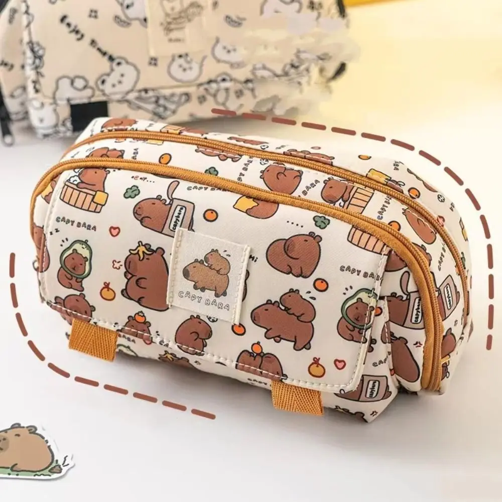 Storage Bag Kawaii Capybara Pencil Bag Aesthetic Multi-layer Pencil Case Cute Creative Stationery Bag Student