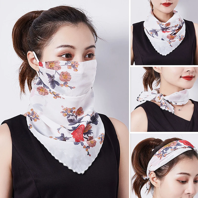 2 Pieces/Set Fashion Mash for Face Women Chiffon Thin Sunscreen Veil Small Silk Scarf Neck Guard Gauze Newest Accessories