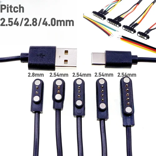 Imagen 1 del producto Pulsera inteligente cable macho hembra 2 3 4 5 polos USB tipo C conector de cargador CC 2A DC reloj inteligente Pin Pogo magnético Universal